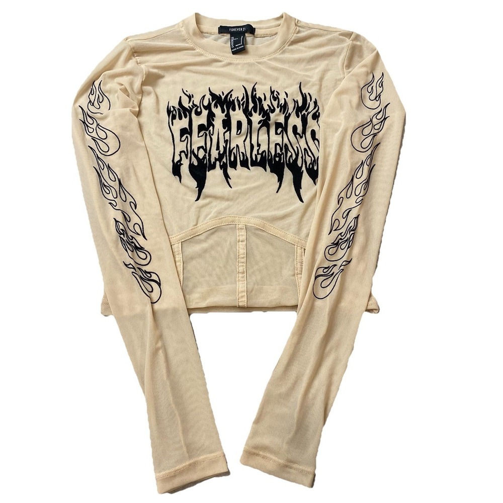 Forever 21 Tattoo Mesh Cropped Top Small Fearless Y2K Festival Streetwear
